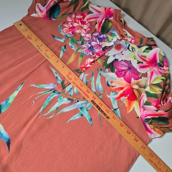 Soft Surroundings Womens Floral Tunic Top Size L Brown Boho Relaxed Casual - Picture 8 of 11